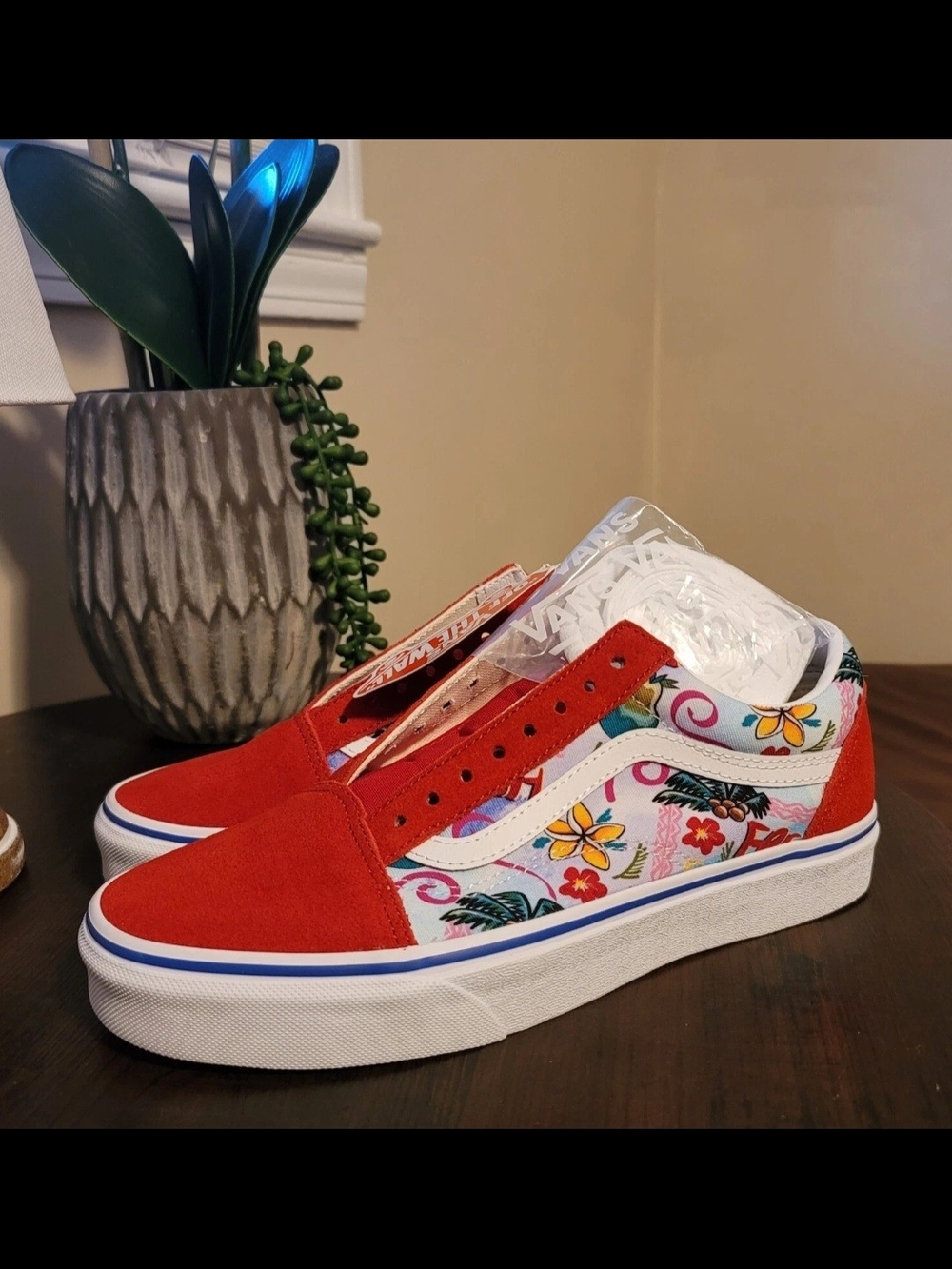 Vans Old Skool Floral Red Suede Low Top Sneakers